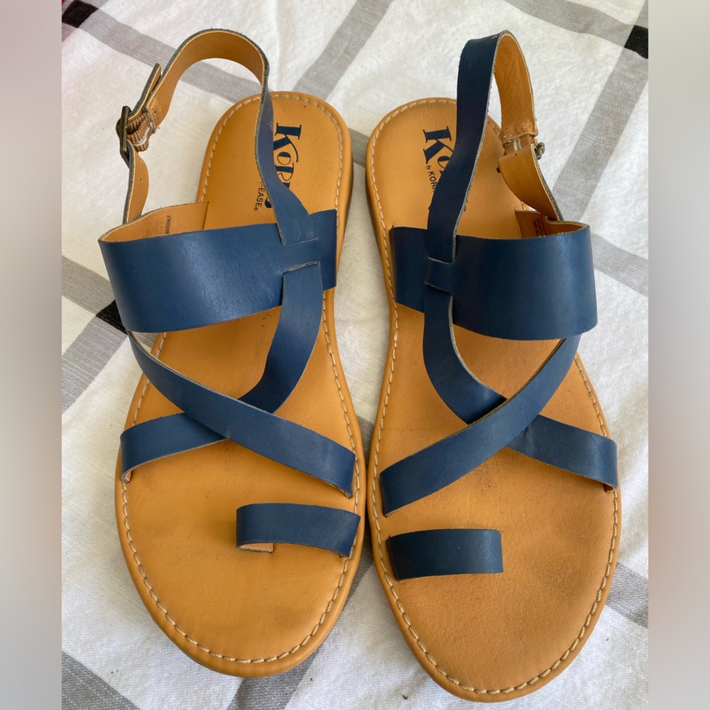 Korks Cherie Toe Ring Blue Leather Sandals, 10M